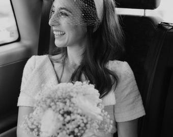 City Hall Wedding Veil Headband Satin Birdcage Veil Bridal Headband Veiled for Civil Wedding Courthouse