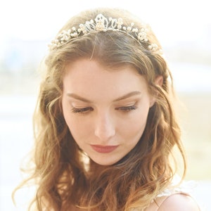 Bridal Pearl Tiara, Pearl Tiara, Wedding Tiara, Bridal Tiara, Pearl Crown, Wedding Headpiece, Bohemian Wedding, Style 318 image 5