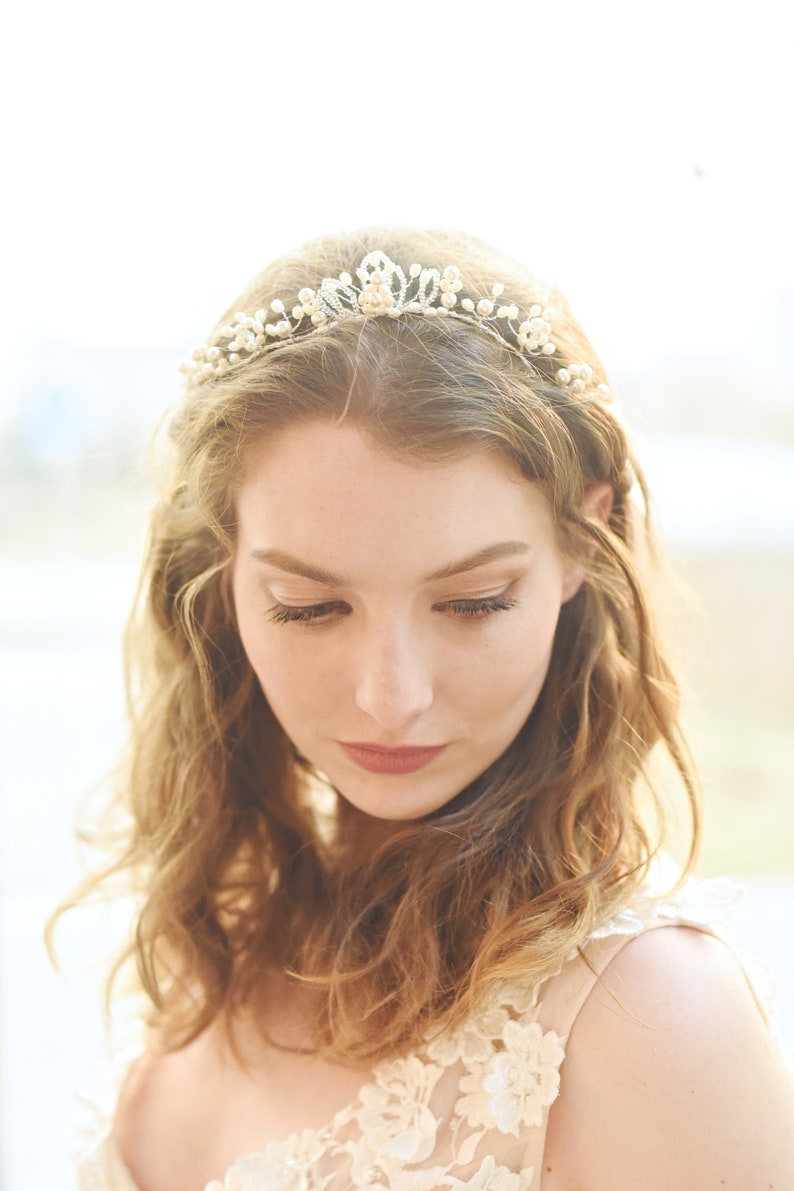 Bridal Pearl Tiara, Pearl Tiara, Wedding Tiara, Bridal Tiara, Pearl Crown, Wedding Headpiece, Bohemian Wedding, Style 318 image 5