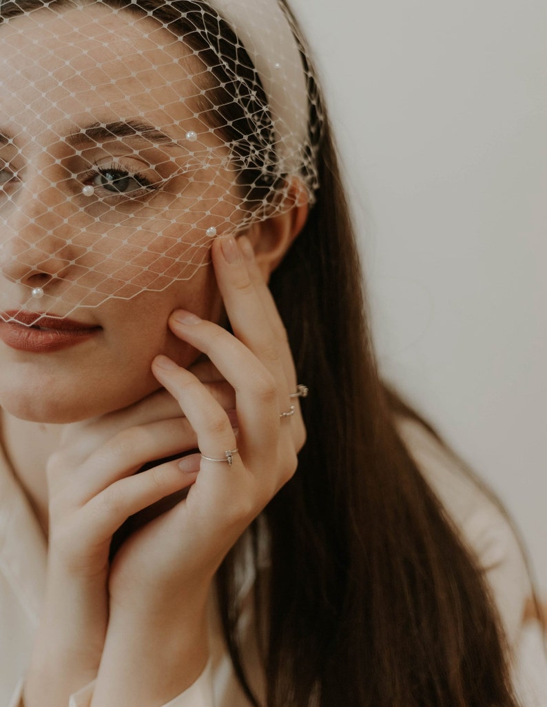 Birdcage Veil Headband with Pearls