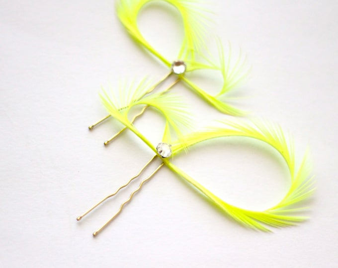 Neon Yellow Hair Pins, Neon Fascinators, Neon Hair Accessories, Bright Yellow Hair Pins