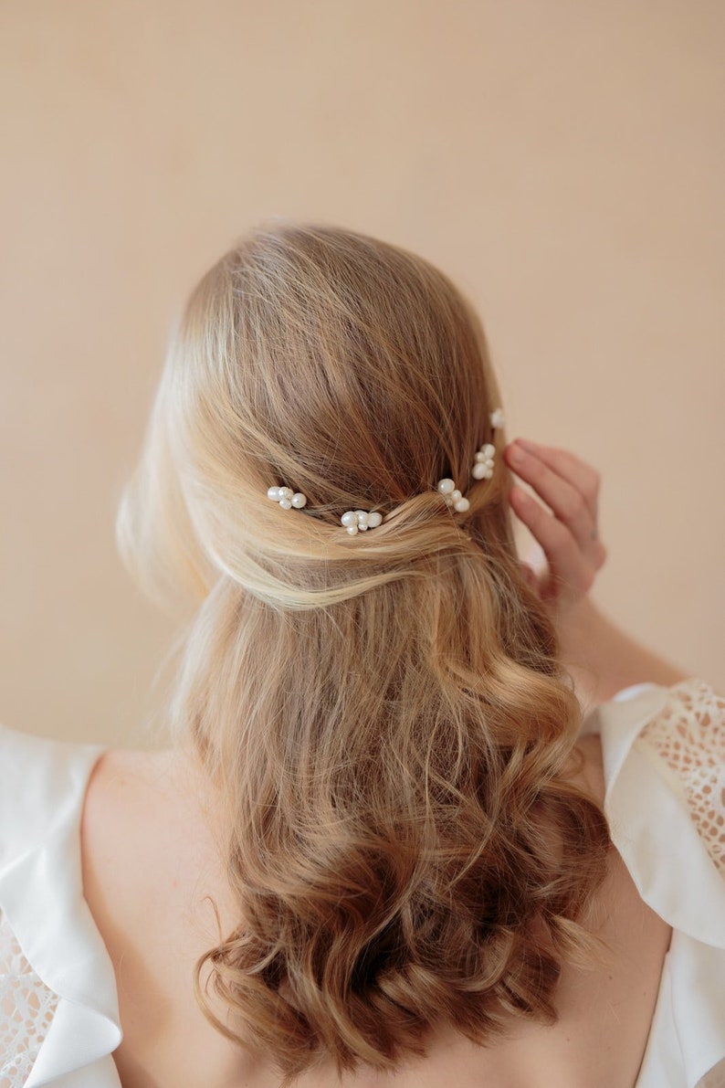 Forcine per capelli regalo per damigelle Forcine per capelli con perle d'acqua dolce Forcine per capelli per festa nuziale Accessori per capelli da sposa per festa nuziale immagine 1