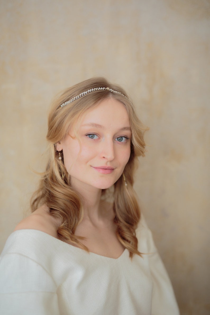 Bridal Pearl Headband, Arrow Hair Chain, Pearl Headband for Wedding, Style 412 image 4