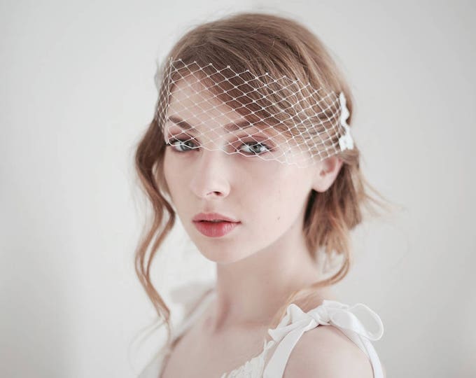 Bridal Birdcage Veil, Mini Bridal Veil, Lace Veil, Lace on Veil, Bandeau Veil, Wedding Veil, Bird Cage Veil, Short Bridal Veil