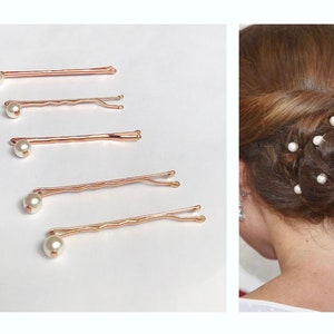 Pearl Hair Pins 5x, Rose Gold Hair Pins, Silver Hair Pins, Gold Hair Pins, Bridesmaids Pearl Hair Pins, Bridal Party Hair Pins