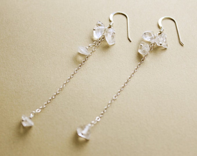 Long Bridal Crystal Quartz Earrings, Sterling Silver Dangles for Wedding , Bridesmaids Gift
