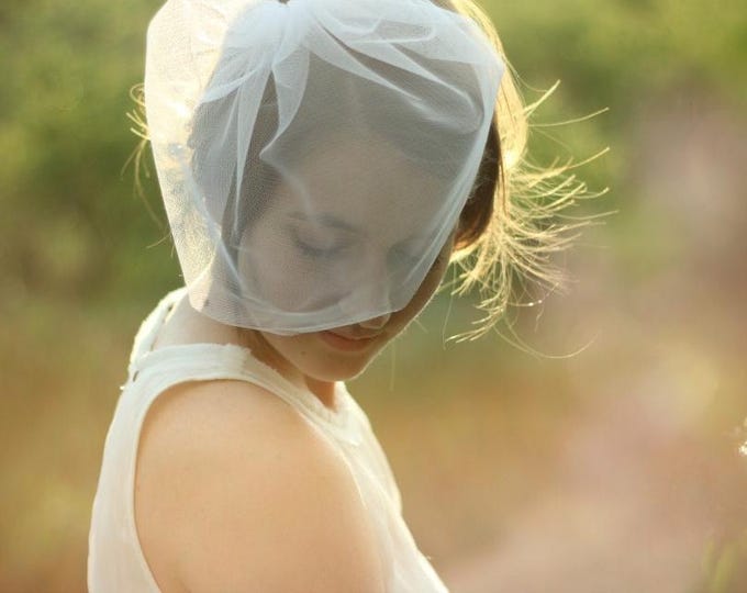 Short Tulle Blusher Veil Wedding Courthouse Headpiece Veiled Fascinator Face Bridal Veil Civil Ceremony