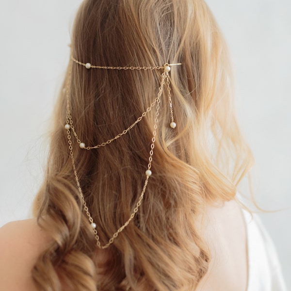 Pearl Hair Chain Headpiece, Wedding Pearl Headpiece, Infinity Sign Hair Chain with Pearls, Bridal Hair Chain, Style 401