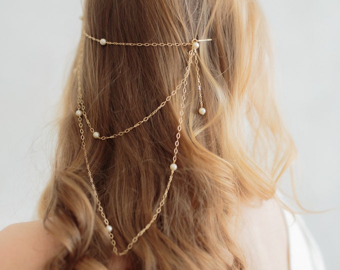 Pearl Hair Chain Headpiece, Wedding Pearl Headpiece, Infinity Sign Hair Chain with Pearls, Bridal Hair Chain, Style 401