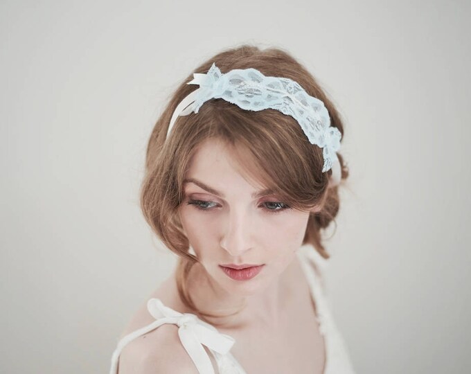 Blue Lace Headband, Vintage Lace Headband, Bridal Headband, Wedding Headband, Bridal Sash, Wedding Garter, Lace Garter