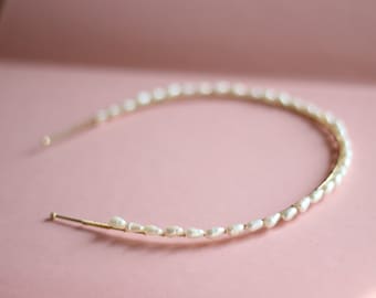 Pearl Headband Wedding Freshwater Pearl Headband Bridal Headpiece with Pearls Hairband for Flower Girl Alice Band