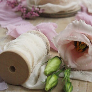 Ribbon On Spool 4pcs, Hand Torn Ribbon, 6m / 3.7cm 6.5 yd/ 1.5, Chiffon Hand Dyed Ribbon, Bouquet Ribbon, Invitation Ribbon image 7