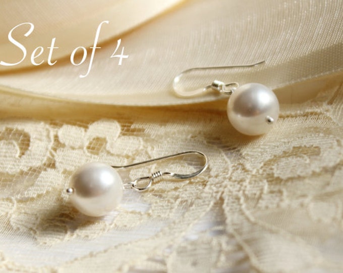 Bridesmaids Gift Earrings Pearl Earrings 4x Pearl Dangles Set of Four Pearl Earrings Custom Color Bridal Party Gift