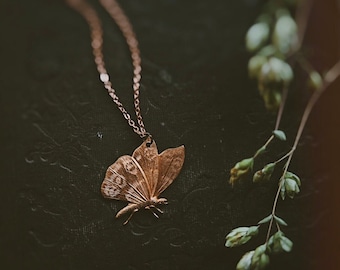 lepidopterist. a nature inspired boho copper moth necklace.