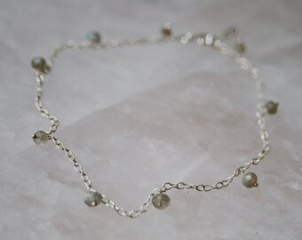 shining sea. a bohemian labradorite gemstone dangle sterling silver anklet