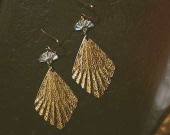 clara. a pair of bohemian art deco vintage inspired cubic zirconia and intricate brass statement earrings