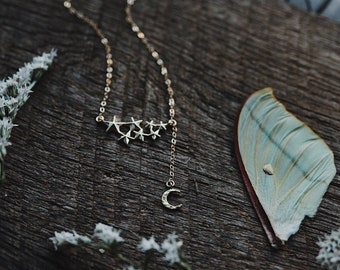 interstellar. a bohemian dainty celestial star constellation and crescent moon drop gold necklace