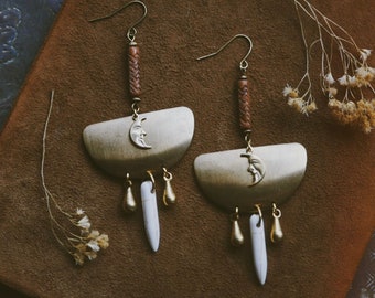 howl at the moon. a pair of bohemian celestial howlite statement earrings
