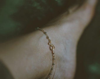 medusa. a bohemian labradorite gemstone and gold vermeil snake anklet
