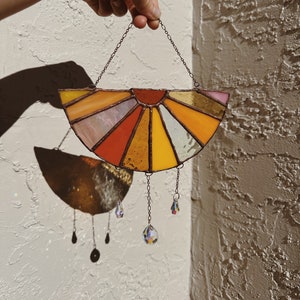 sunshower. a stained glass rustic sun ray and glass prism rainbow maker sunrise suncatcher