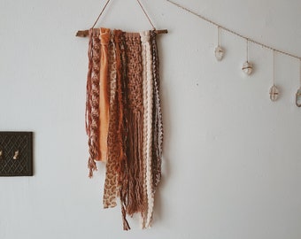 earthy boho mixed textile wall hanging