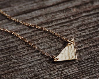 minimalist hammered triangle geometric gold filled necklace