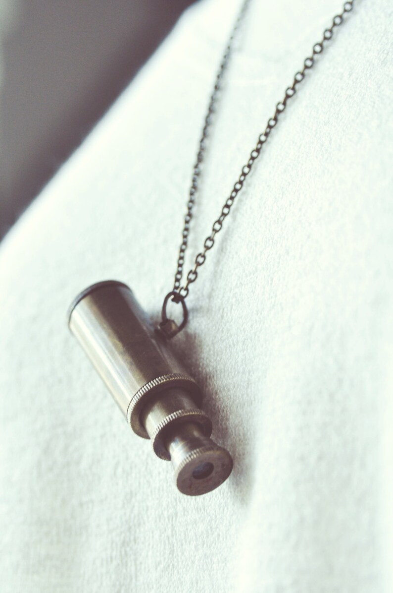 The little explorer. brass miniature telescope necklace. Etsy