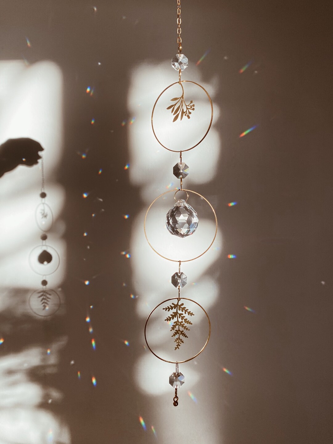 Botanical Rainbows. a Bohemian Botanical Fern Leaf and Glass Crystal Prism Rainbow Maker Sun Catcher Car Charm - Etsy