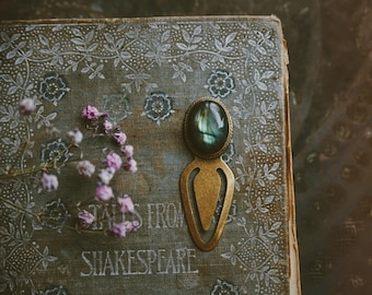 portal. a labradorite and brass vintage style bookmark