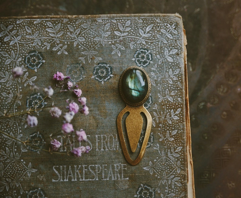 portal. a labradorite and brass vintage style bookmark image 1