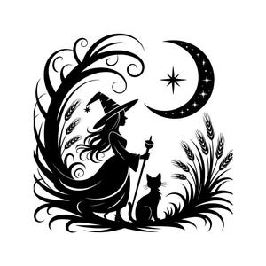 Hexe und Katze Halloween SVG: Gruselige Schnittdatei (Digitaler Download)