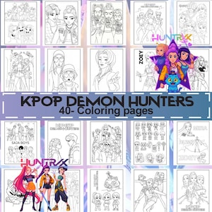 Demon Hunters kPop Coloring Pages | Digital Coloring Book | 40 Coloring Pages for Kids | Anime Coloring pages | Instant Download Pdf,Png