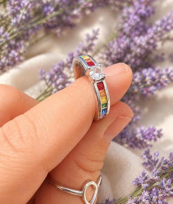 Rainbow Gemstone Sterling Silver Ring