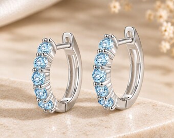 Boucles d'oreilles créoles en topaze, plaquées argent rhodié, bijoux minimalistes et raffinés pour femme, pierre de naissance de décembre, cadeau de Noël
