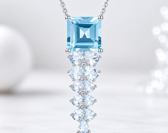 Collier pendentif en topaze bleu ciel, pierre précieuse authentique de 8,4 carats, plaqué argent rhodié, bijou raffiné pour femme, pierre de naissance de décembre, cadeau de Noël