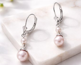 Boucles d'oreilles pendantes avec pierre de naissance, perle d'eau douce en argent pour femme, bijoux minimalistes, pierre de naissance de juin, cadeau unique pour meilleur ami
