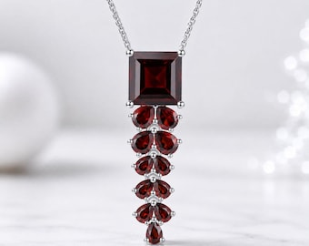 Collier pendentif grenat, pierre précieuse rouge véritable de 8,4 carats, plaqué argent rhodié, bijou raffiné pour femme, pierre de naissance de janvier, cadeau idéal pour Noël et la Saint-Valentin