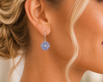 Boucles d'oreilles pendantes en tanzanite pour demoiselle d'honneur, argent 925 plaqué rhodium pour femme, cadeaux de mariage élégants et fins, bijoux de mariée