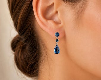 Cadeau de boucles d'oreilles avec pierre de naissance, topazes bleues de Londres en argent sterling pour femme, cadeau de décembre bijoux en cristal fin pour elle