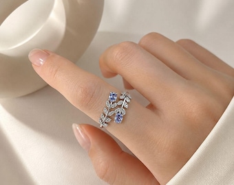 Bague de mariée multipierre tanzanite, bague femme en argent plaqué rhodium, bijoux de mariée uniques, bague de mariage, promesse de bague de fiançailles