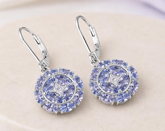 Boucles d'oreilles pendantes en tanzanite avec pierre de naissance, bijoux en pierres précieuses véritables violet argenté, cadeau de bijoux de Noël et du nouvel an pour pierre de naissance de décembre