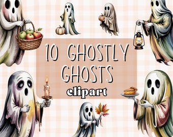 Clipart di fantasmi spettrali / Illustrazioni spettrali di Halloween / Arte di fantasmi vintage / Download digitale di immagini autunnali carine e inquietanti