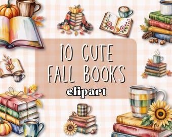 Cozy Fall Books Clipart | Cozy Autumn Reading Illustrations | Book Lover Coffee Art | Rustic Fall Digital Download