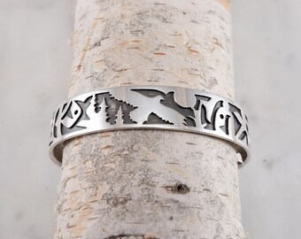 Eagle Totem Sterling Silver Cuff Bracelet with Eagle Design Cuff Bracelet Sterling Silver Handmade by Thunder Sky Jewelry Philip Troyer