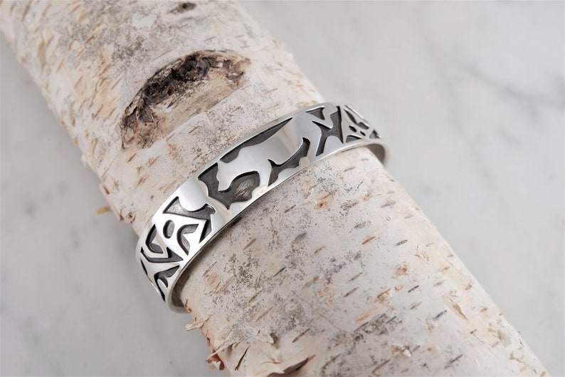 Mountain Lion Cougar Totem Sterling Silver Bracelet Handmade Mountain Lion Cuff Bracelet Sterling Silver Thunder Sky Jewelry Philip Troyer image 3
