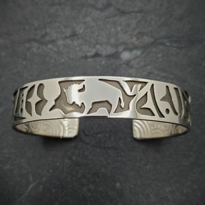 Buffalo Totem Sterling Silver Cuff Bracelet with Bison Design Cuff Bracelet Sterling Silver Handmade by Thunder Sky Jewelry Phil Troyer