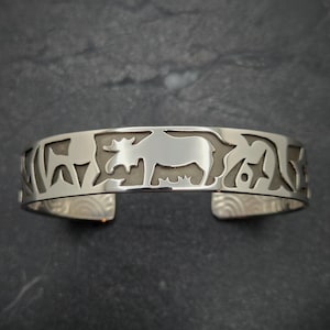 Moose Totem Sterling Silver Cuff Bracelet with Moose Design Cuff Bracelet Sterling Silver Handmade by Thunder Sky Jewelry Phil Troyer