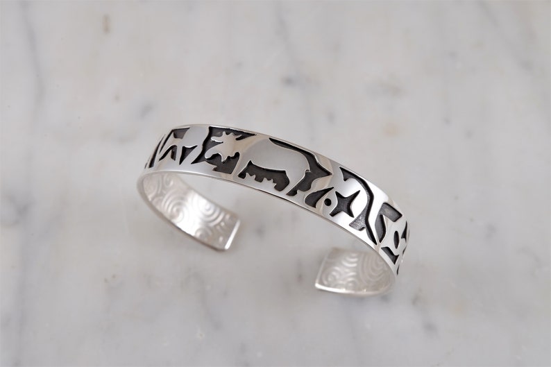 Moose Totem Sterling Silver Cuff Bracelet with Moose Design Cuff Bracelet Sterling Silver Handmade by Thunder Sky Jewelry Philip Troyer image 8