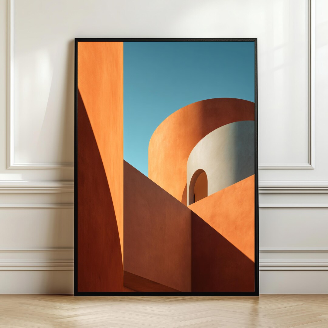 Minimalist Terracotta Building Wall Art – Modern Architectural Poster ...