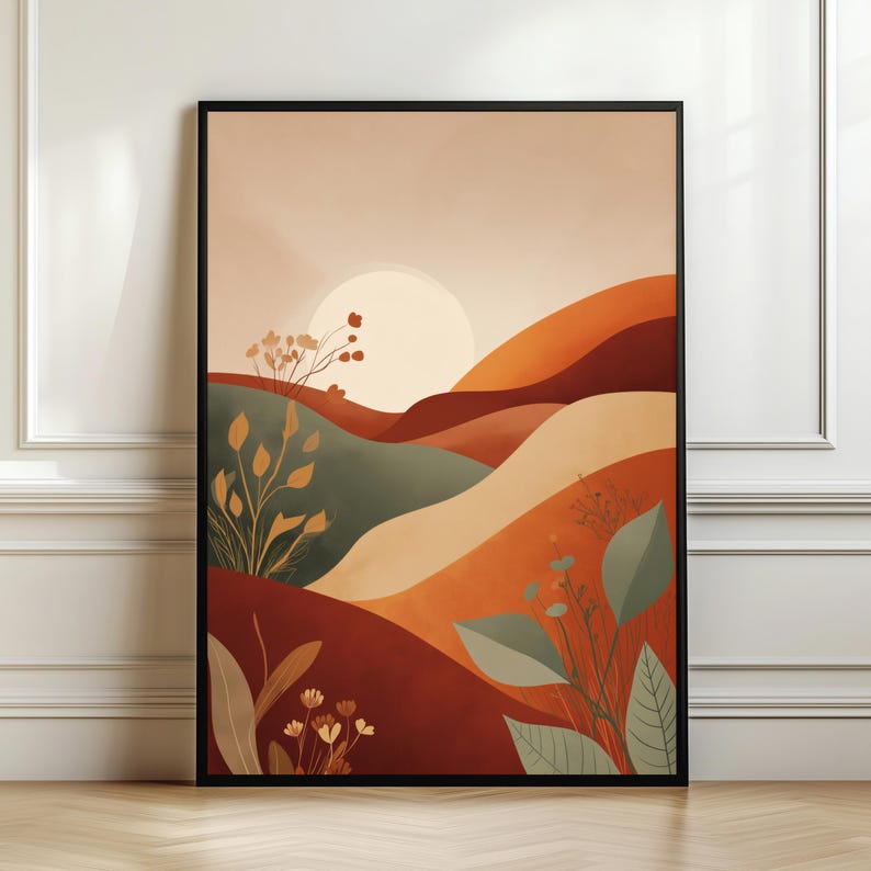 Warm Desert Hills Sunset Wall Art– Boho Landscape,abstract Nature ...